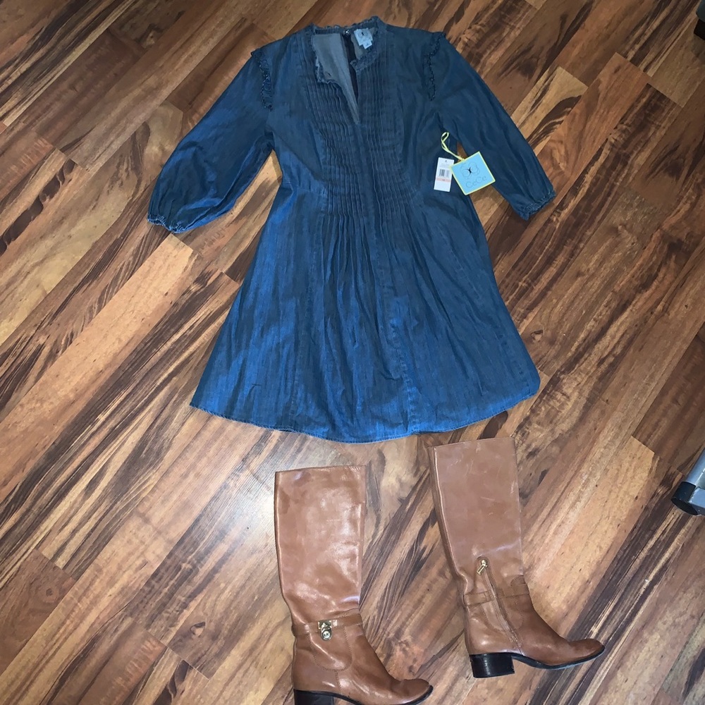 NWT Pleated denim dress with frill details